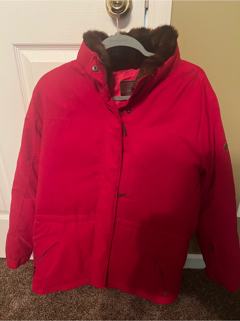 Polo by Ralph Lauren Red Puffer Jacket with Faux-Fur Trim